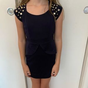 Lesters Girls Black Dress with Gold Grommets Sz M